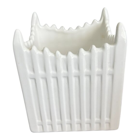 Vintage Napco Milk Glass Picket Fence Planter Or Candle Holder 3.5" X 3.5" X 4" - Picture 1 of 9